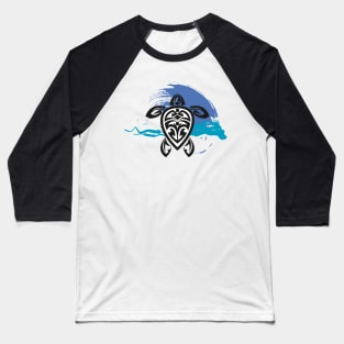 Tribal Turtle / Blue Wave Baseball T-Shirt